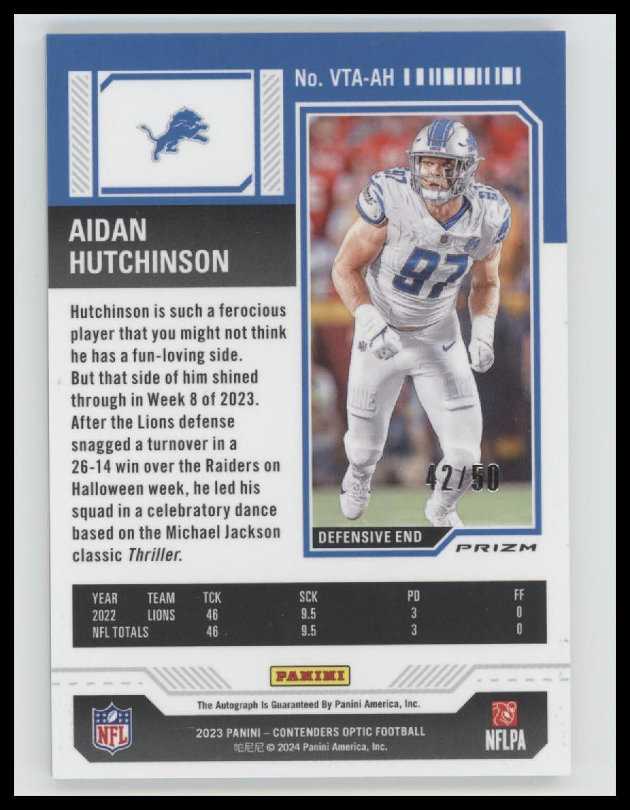 2023 Panini Contenders Optic Veteran Ticket Aidan Hutchinson #/50 Auto #VTA-AH
