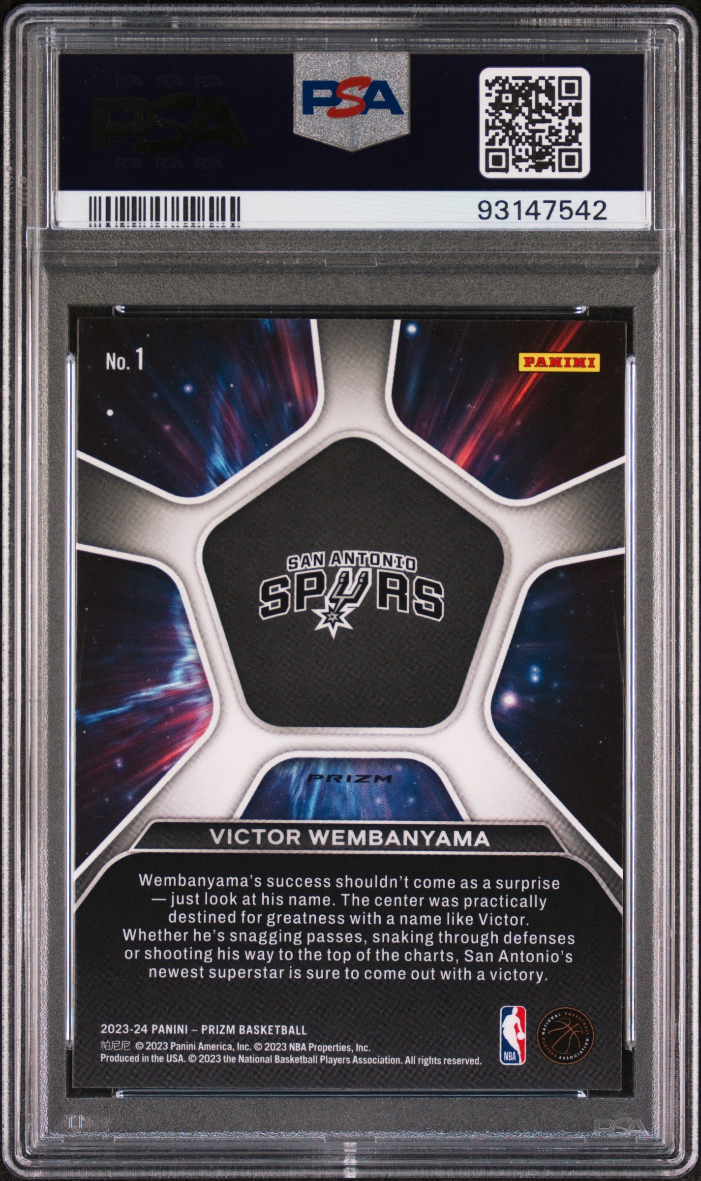 2023 Panini Prizm Deep Space Deep Space-Green Prizm Victor Wembanyama 10 PSA #1
