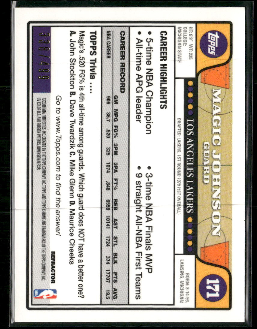 2008-09 Topps Chrome Refractors Orange Magic Johnson #/499 #171