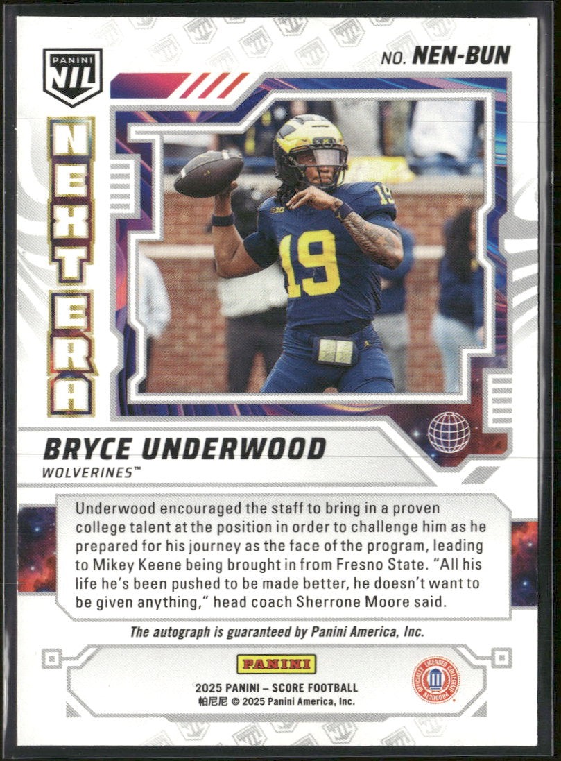 2025 Score Next Era NIL Autographs Bryce Underwood Auto #NEN-BEN
