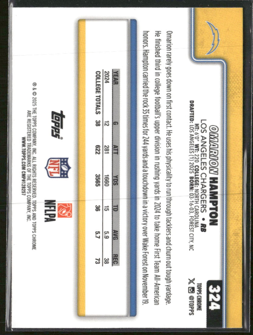 2025 Topps Chrome Blue Geometric Refractor Omarion Hampton Rookie #/150 #324