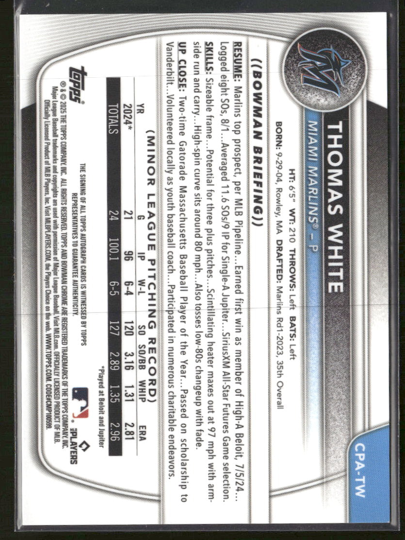 2025 Bowman Chrome Prospect Auto Green Shimmer #/99 Thomas White #CPA-TW