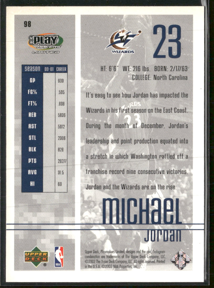 2001-02 UD PlayMakers Limited Michael Jordan #98