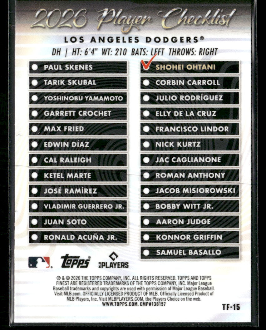 2026 Finest Topps Team Finest Shohei Ohtani #TF-15