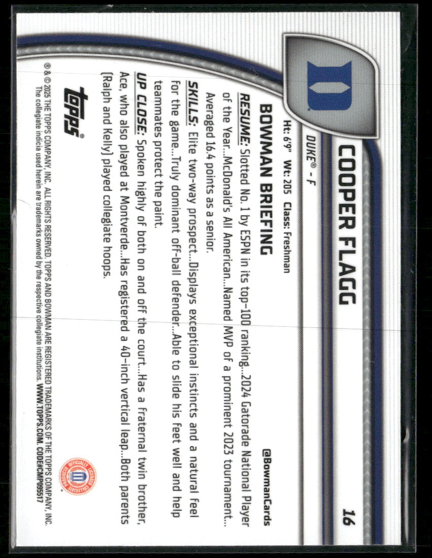 2024-25 Bowman University Chrome Green Shimmer Refractor Cooper Flagg #16