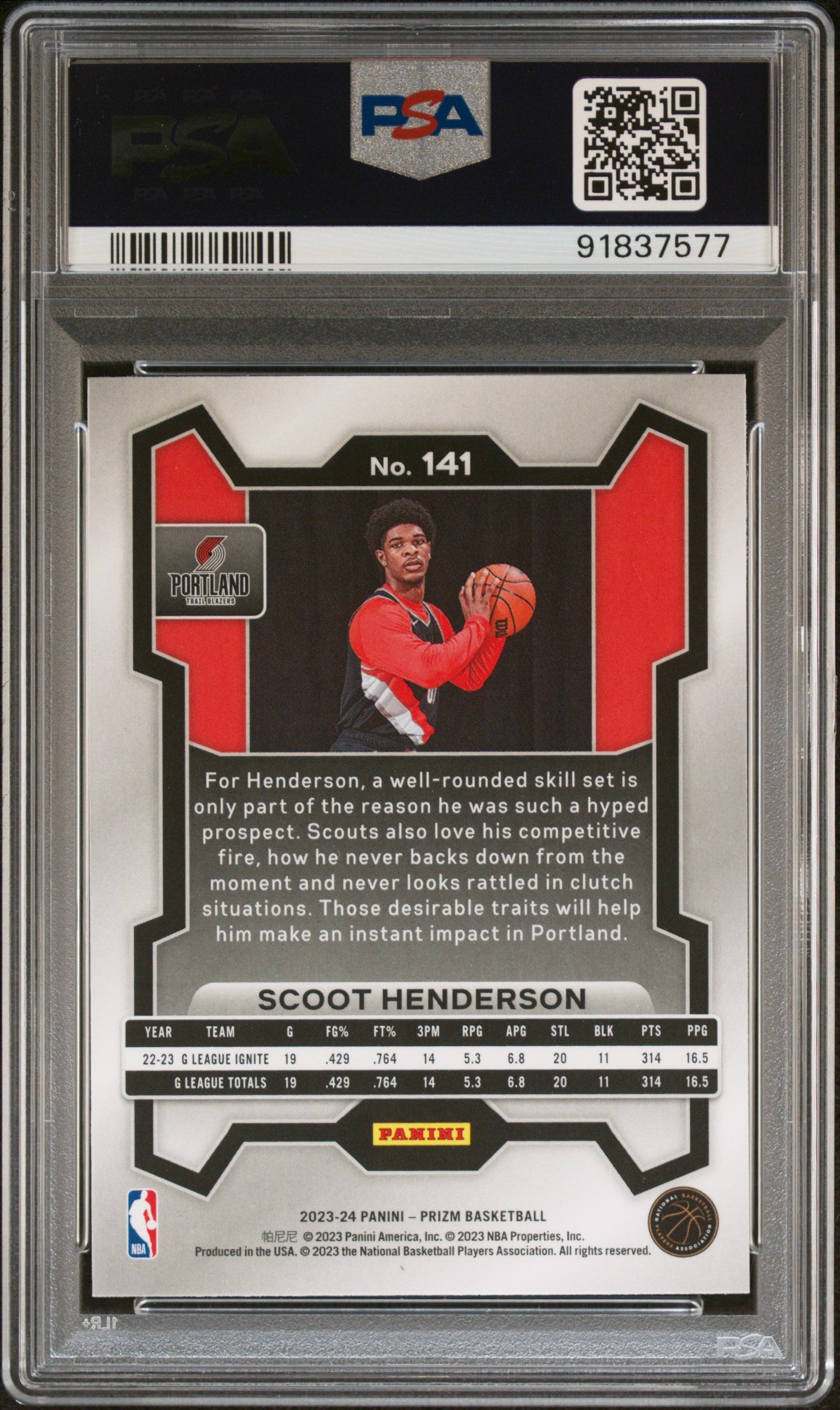 2023 Panini Prizm Scoot Henderson 10 PSA #141