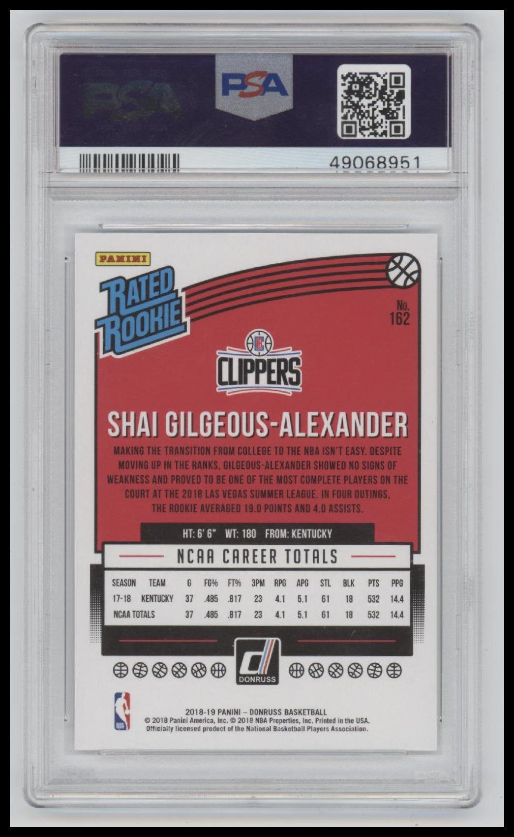 2018 Panini Donruss S.Gilgeous-Alexander 9 PSA #162