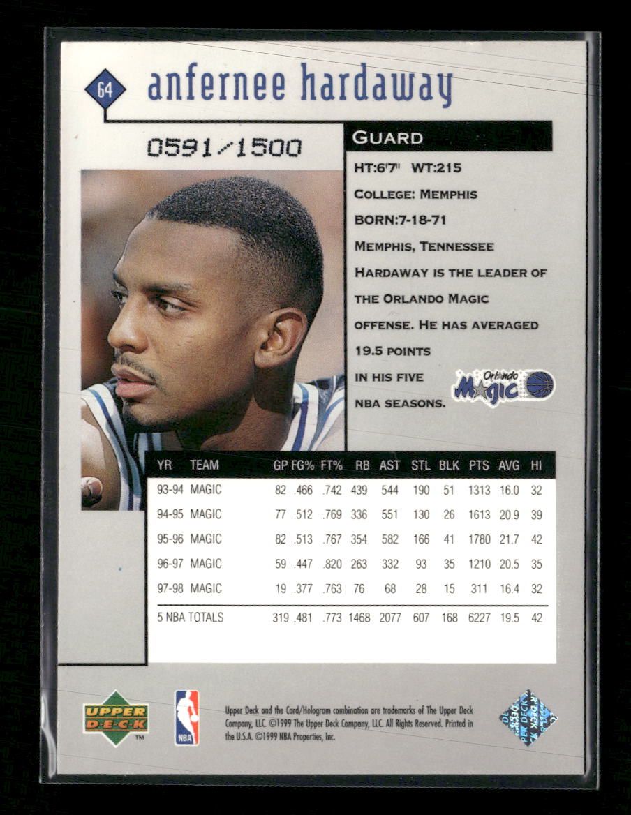 1998-99 Upper Deck Black Diamond Triple Diamond Anfernee Hardaway #/1500 #64