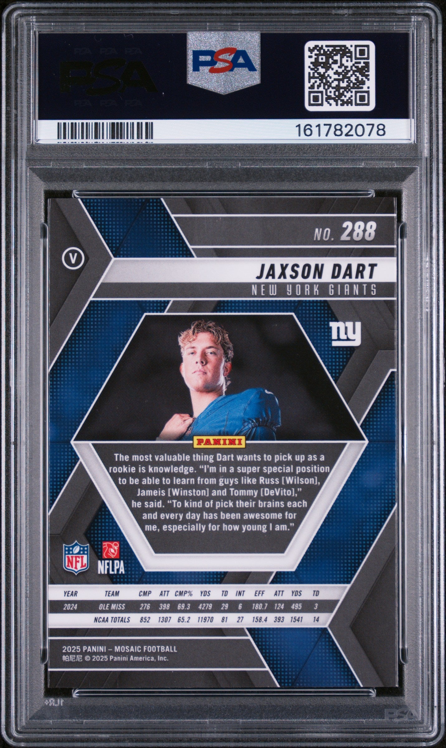 2025 Panini Mosaic Jaxson Dart 10 PSA #288