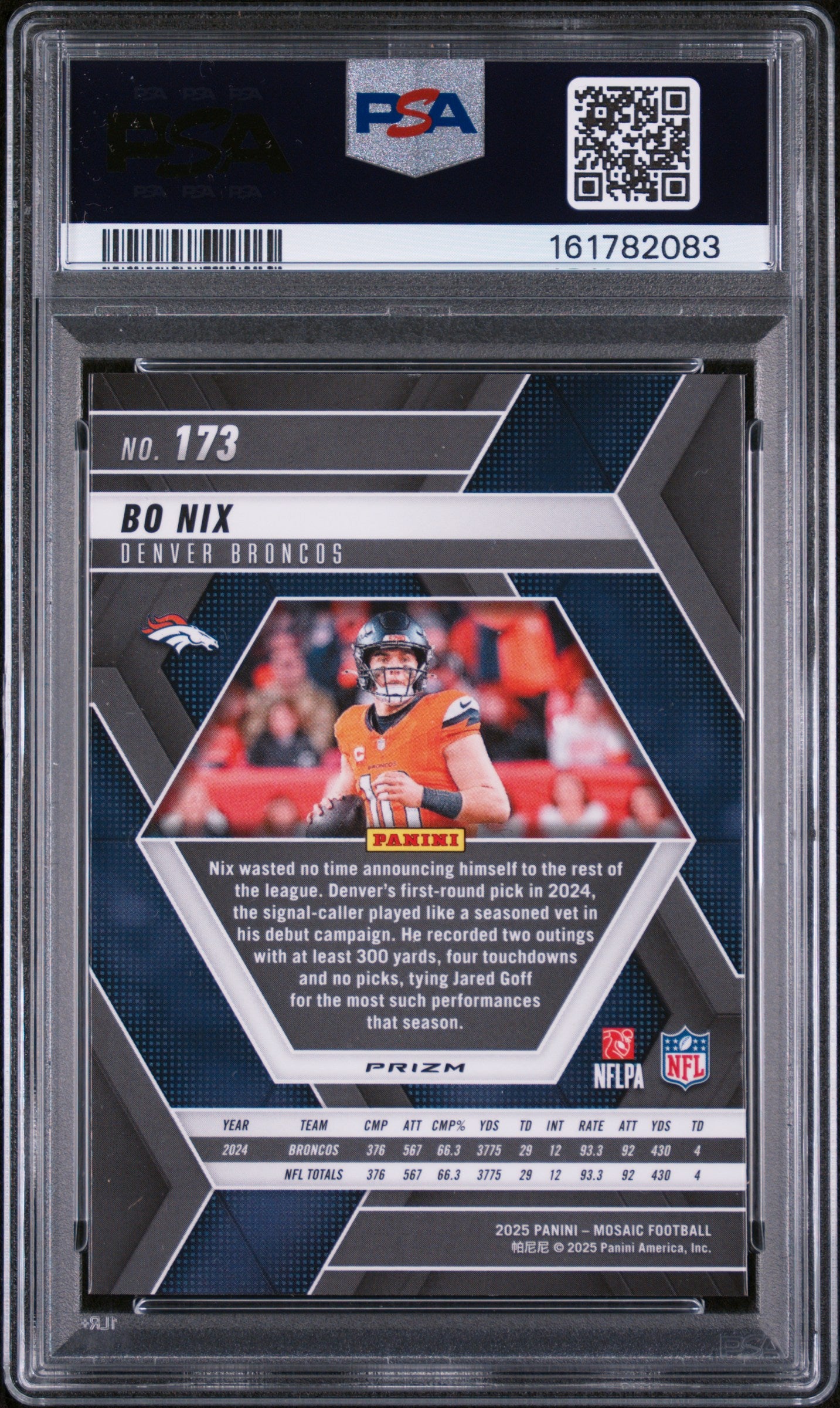 2025 Panini Mosaic Reactive Yellow Bo Nix 9 PSA #173