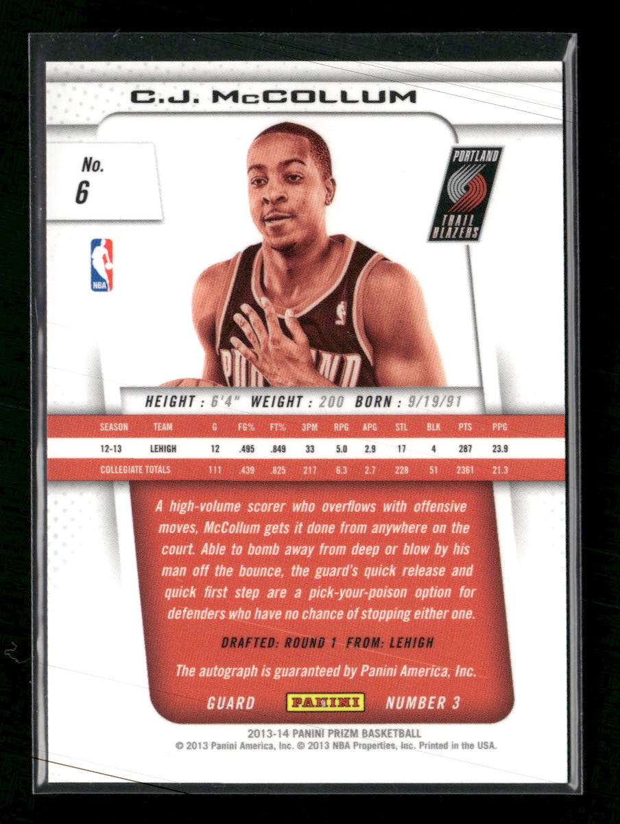 2013-14 Panini Prizm Autographs C.J. McCollum Auto #6