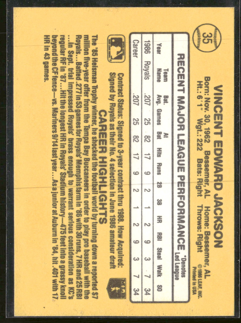 1987 Donruss Bo Jackson Rookie #35