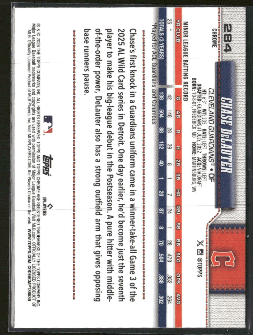 2026 Topps Chrome Negative Refractors Chase DeLauter Rookie #284