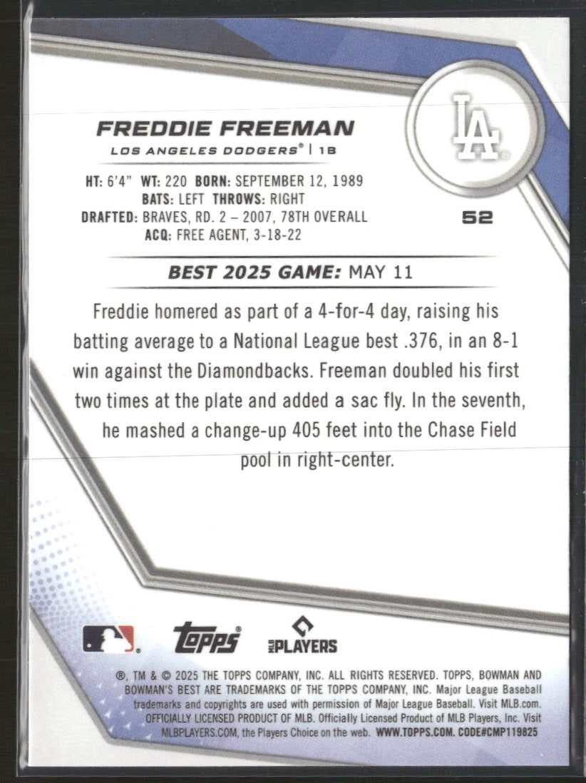 2025 Bowman's Best Purple Lazer Refractors Freddie Freeman #/250 #52