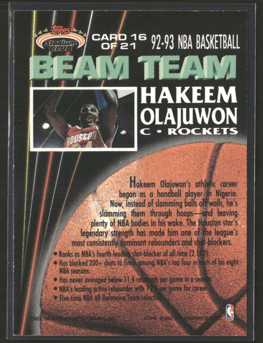 1992-93 Stadium Club Beam Team Members Only Hakeem Olajuwon #16