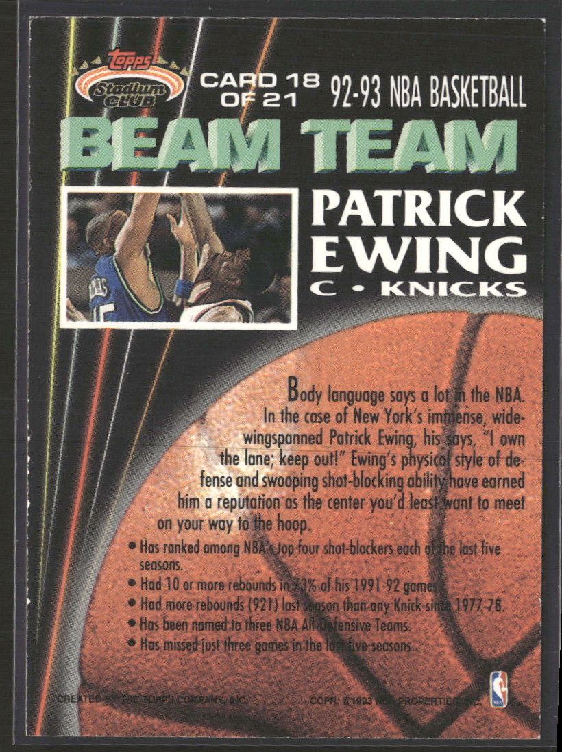 1992-93 Stadium Club Beam Team Members Only Patrick Ewing #18
