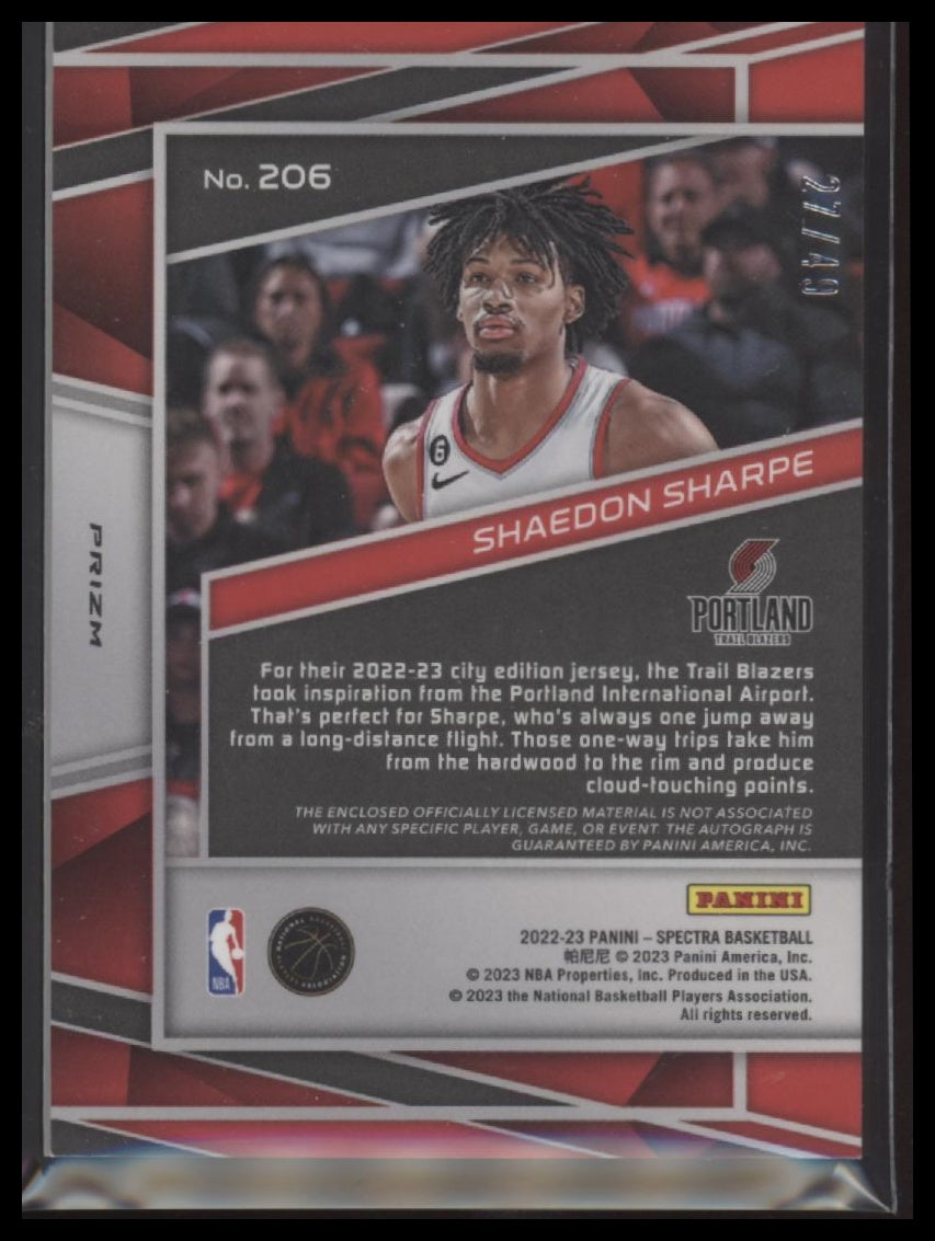 2022-23 Panini Spectra Interstellar Shaedon Sharpe Rookie #/49 Auto #206