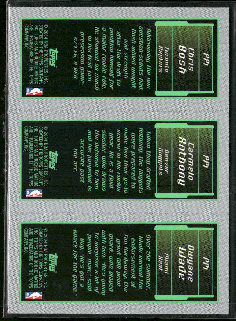 2003-04 Topps Rookie Matrix Promos Dwyane Wade / Carmelo Anthony / Chris Bosh