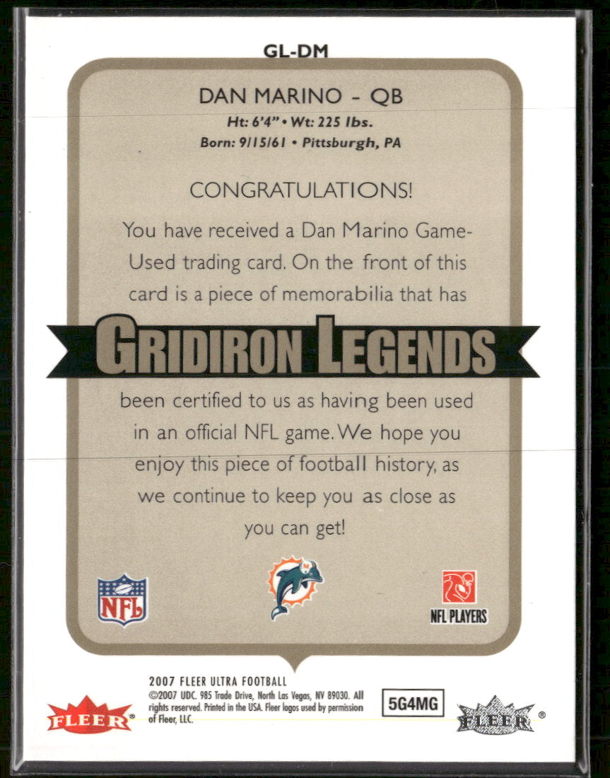 2007 Ultra Gridiron Legends Jerseys Dan Marino #GL-DM