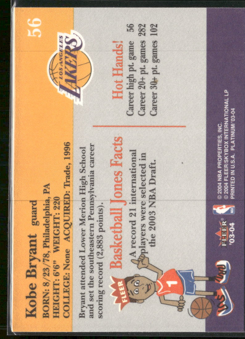 2003-04 Fleer Platinum Kobe Bryant #56
