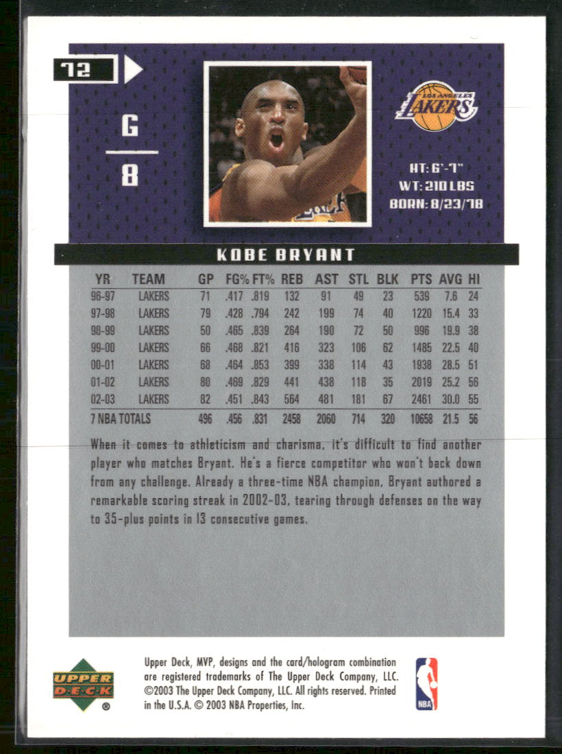2003-04 Upper Deck MVP Kobe Bryant #72