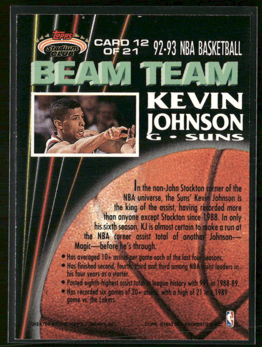 1992-93 Stadium Club Beam Team Members Only Kevin Johnson #12