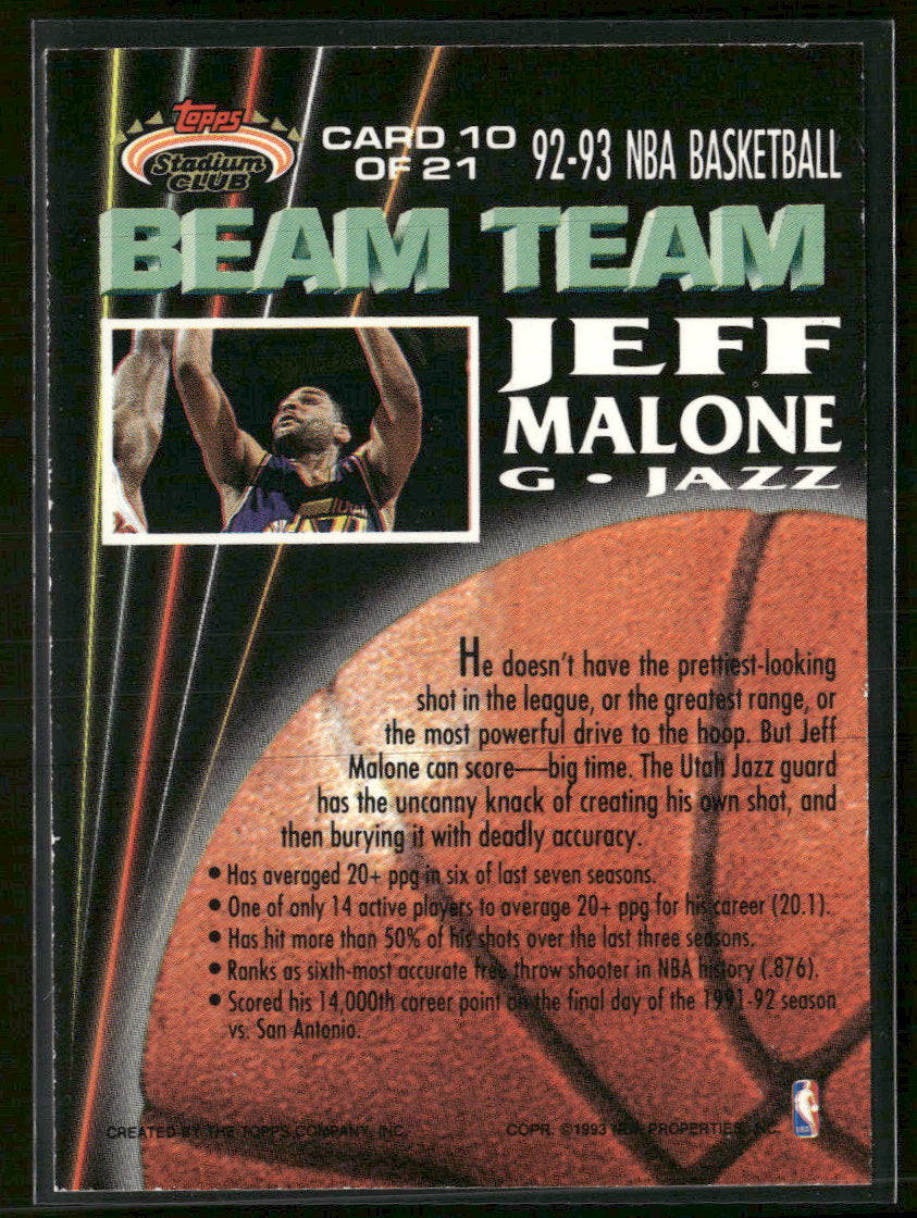 1992-93 Stadium Club Beam Team Members Only Jeff Malone #10