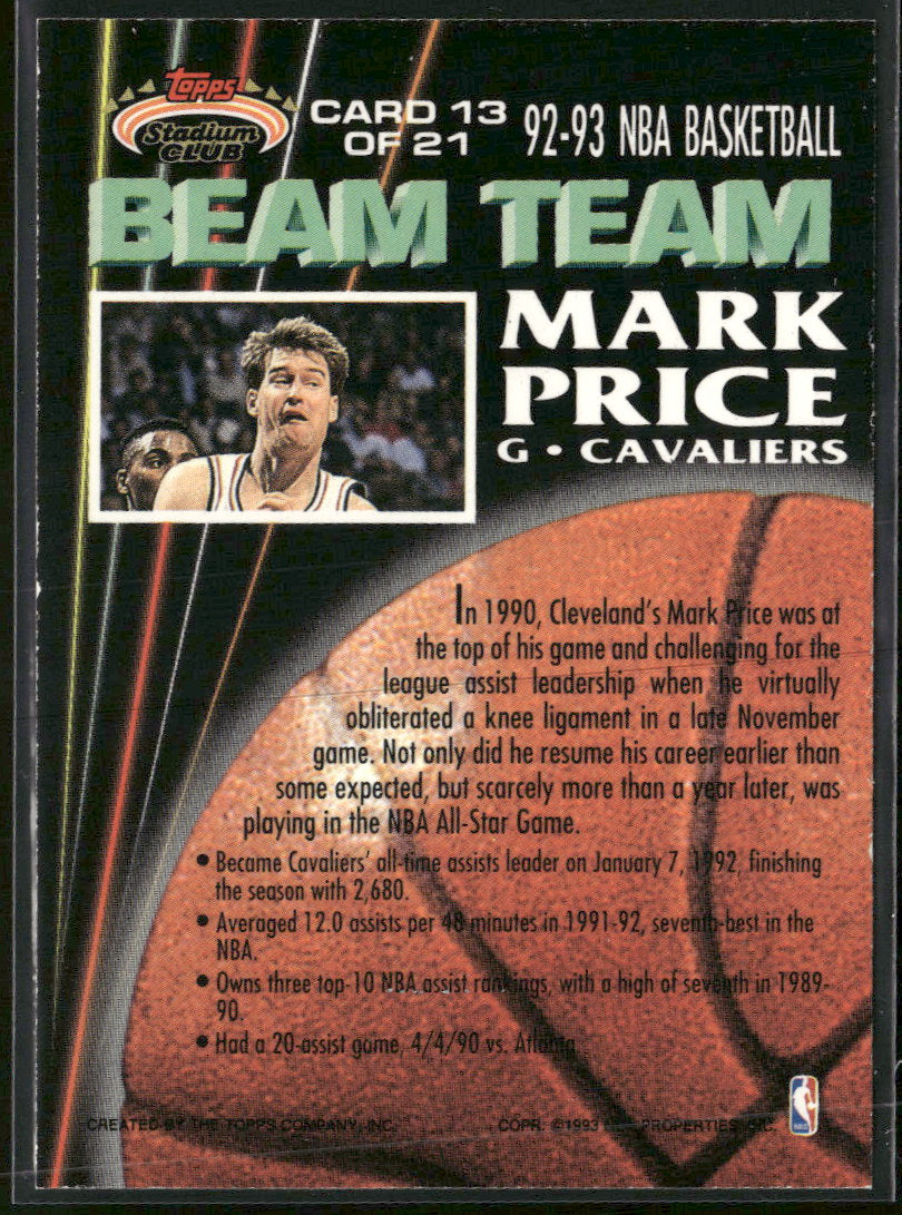 1992-93 Stadium Club Beam Team Members Only Mark Price #13
