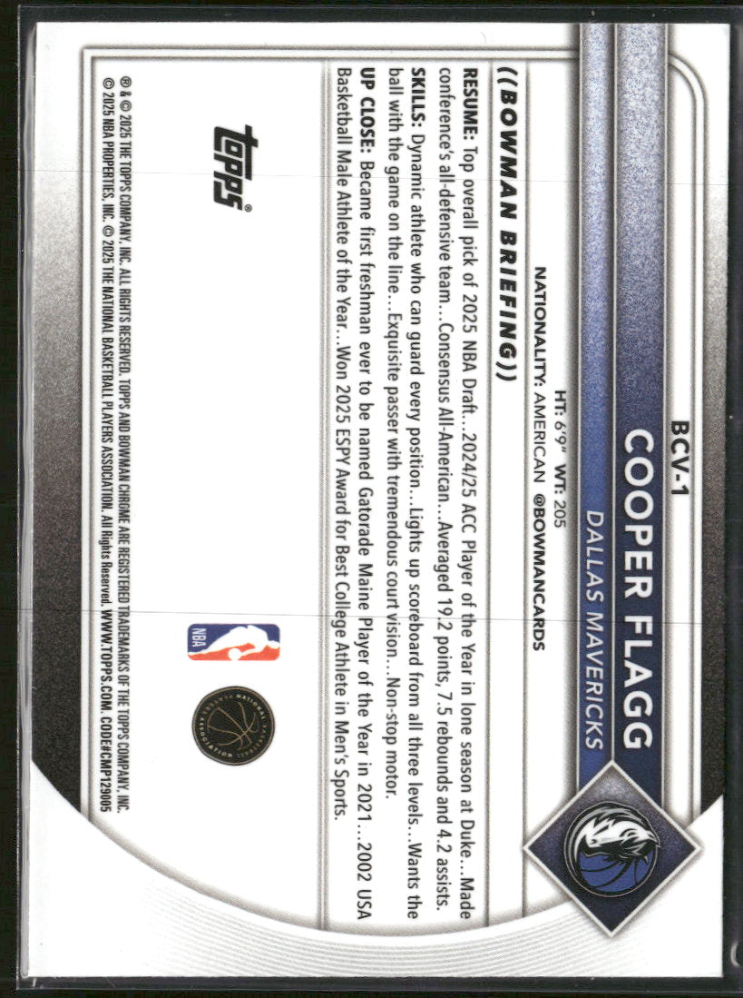 2025-26 Bowman Chrome Mojo Refractors Cooper Flagg #BCV-1