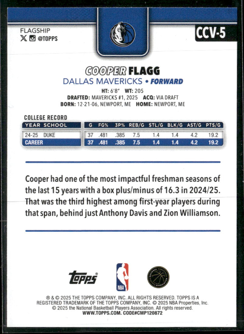 2025-26 Topps Companion Cards SPs Cooper Flagg #CCV-5