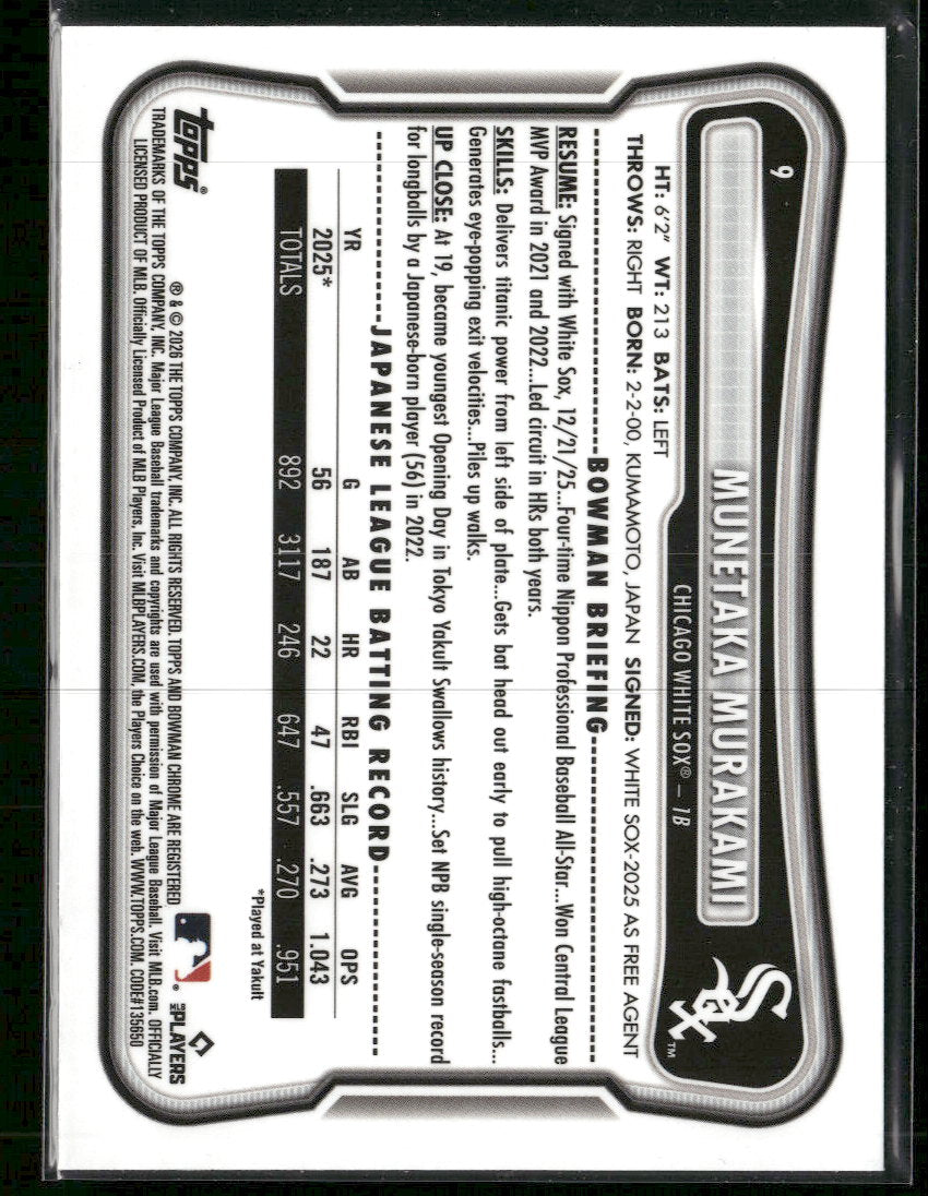 2026 Bowman Rookie Red RC Logo Munetaka Murakami Rookie #9