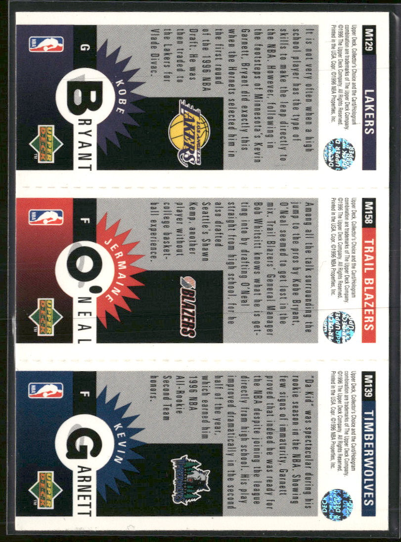 1996-97 Collector's Mini-Cards Panels Kevin Garnett/Jermaine O'Neal/Kobe Bryant