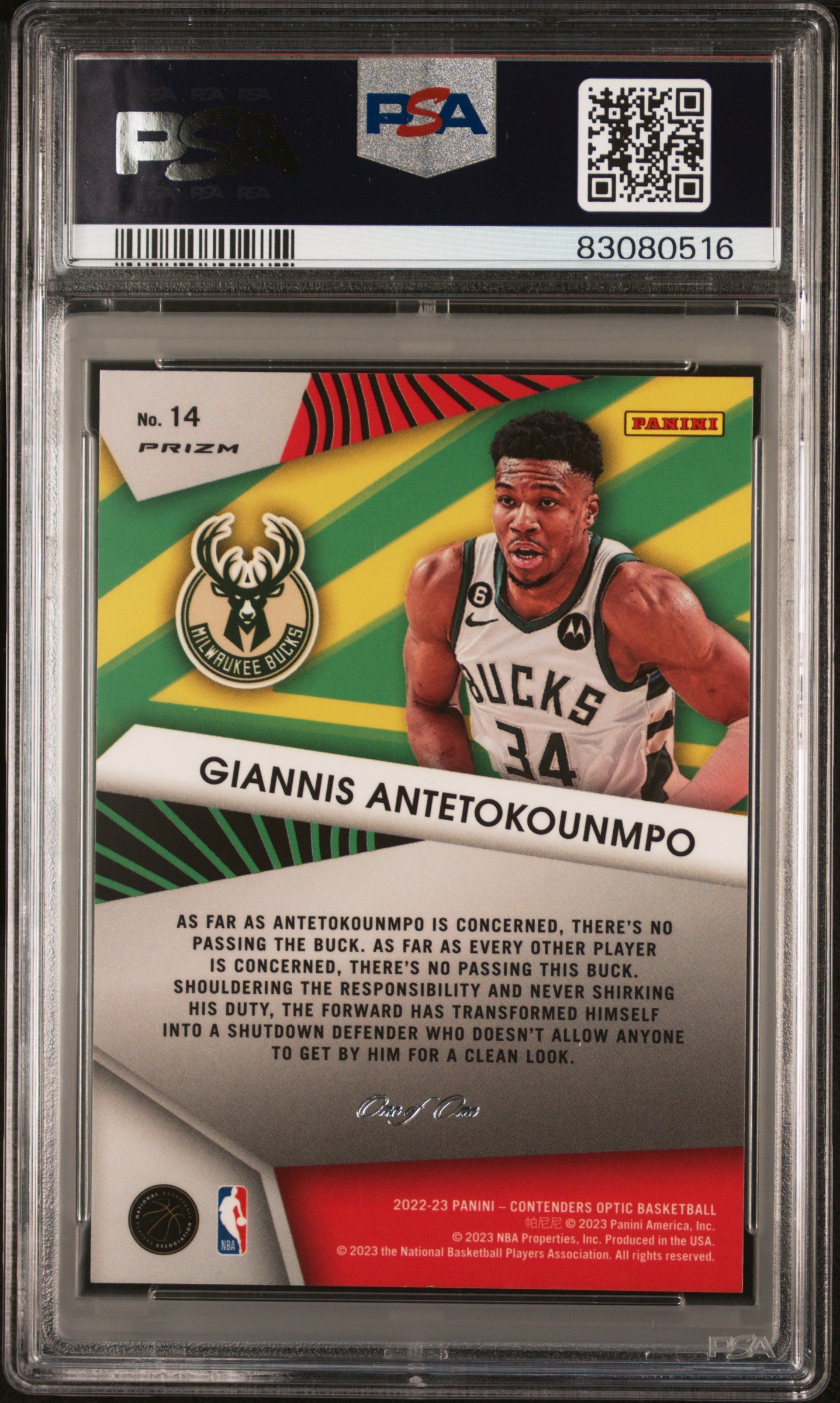 2022 Panini Contenders Optic Gold Vinyl 1/1 Giannis Antetokounmpo 10 PSA #14
