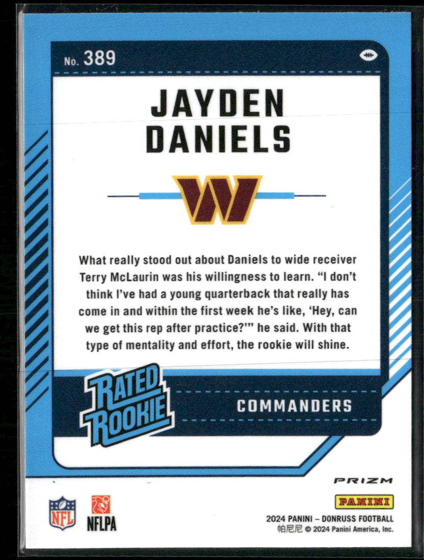 2024 Donruss Optic Rated Rookies Preview Pink Jayden Daniels Rookie #389