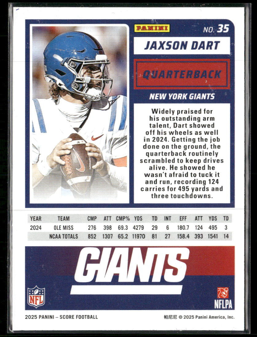 2025 Score Cubic Jaxson Dart Rookie #/185 #35