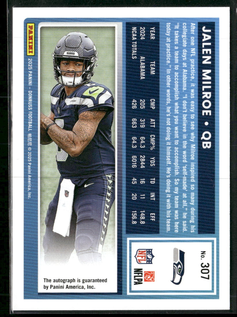 2025 Donruss Press Proofs Green Jalen Milroe Rookie Auto #307