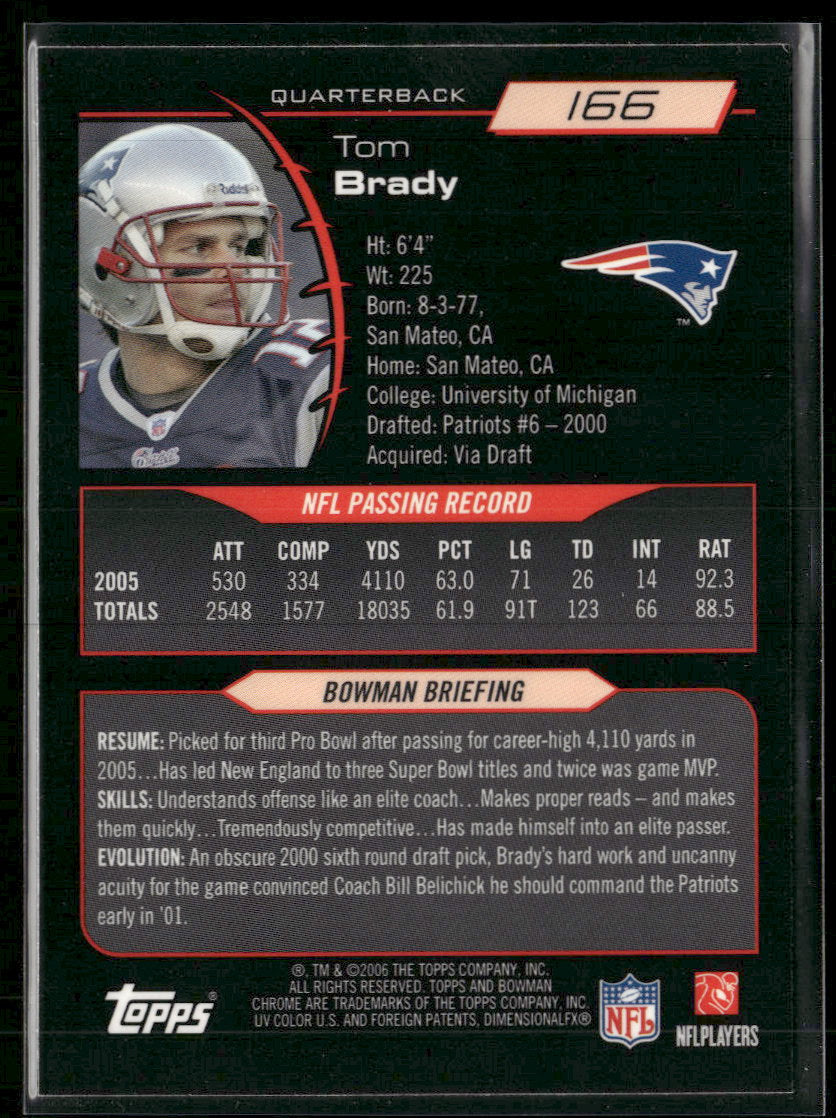 2006 Bowman Chrome Tom Brady #166
