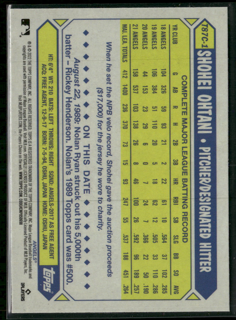 2022 Topps 1987 Baseball 35th Anniversary Chrome Shohei Ohtani #T87C-1