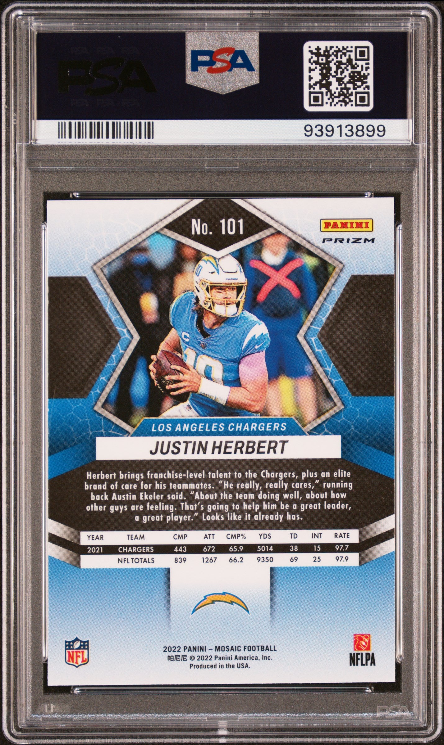 2022 Panini Mosaic Reactive Orange Justin Herbert 10 PSA #101