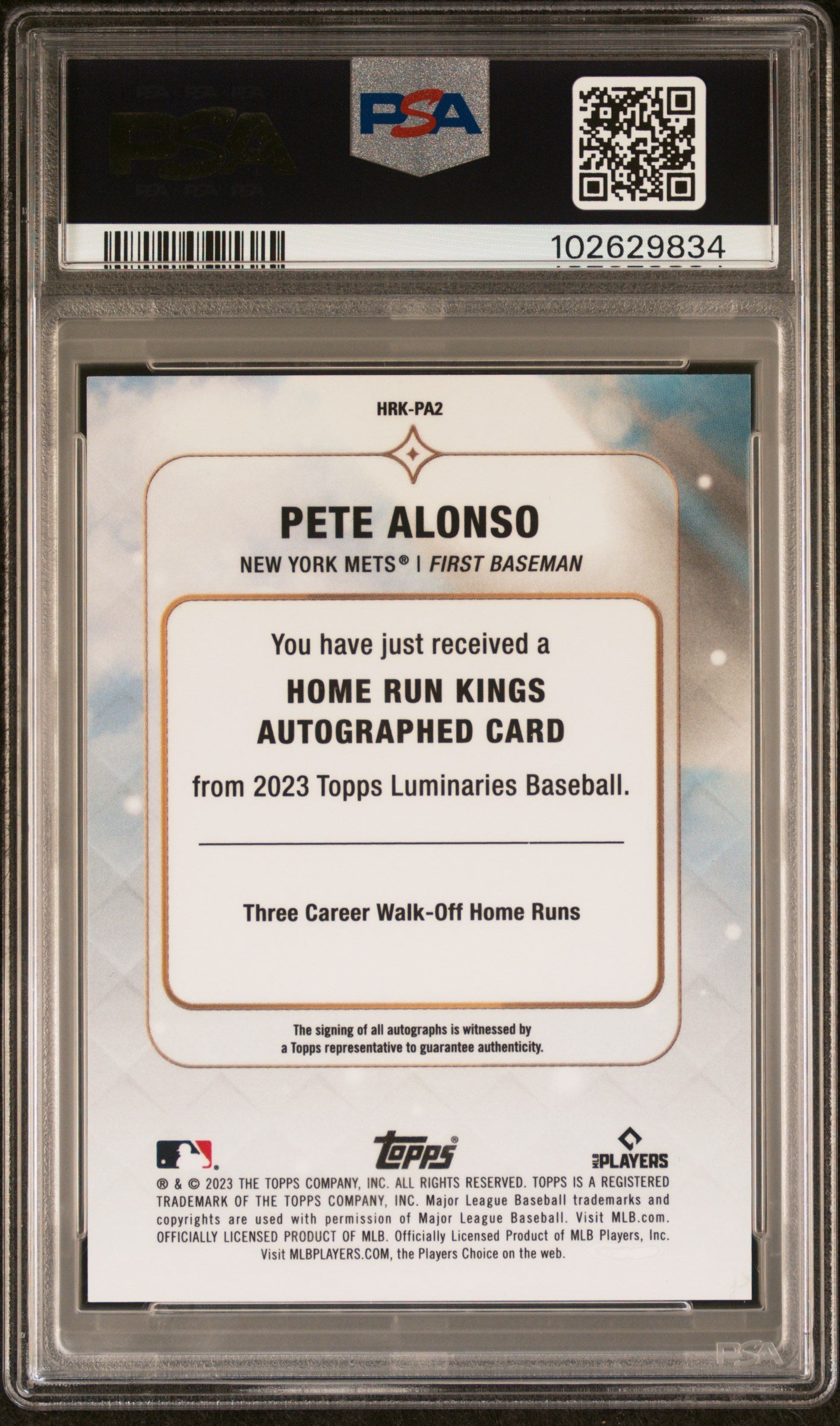 2023 Topps Luminaries Home Run Kings Autographs Pete Alonso 9 PSA #HRKPA2