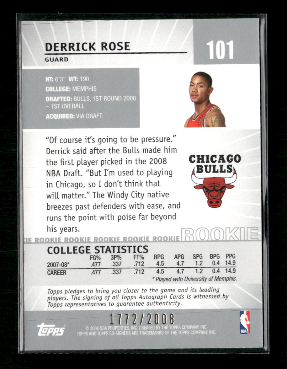 2008-09 Topps Co-Signers Derrick Rose Rookie #/2008 #101
