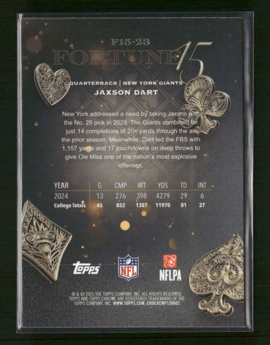 2025 Topps Chrome Fortune 15-Fractor Jaxson Dart #F15-23