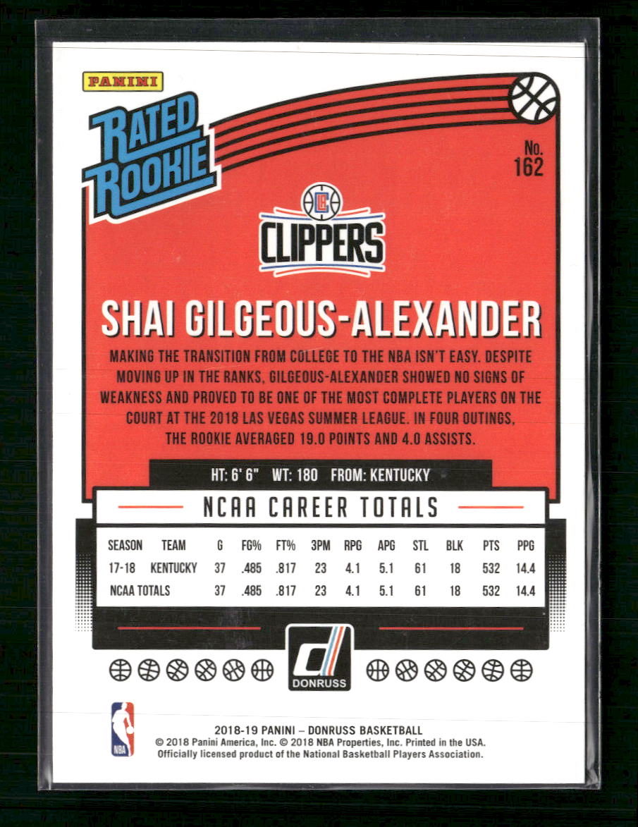 2018-19 Donruss Shai Gilgeous-Alexander Rookie #162