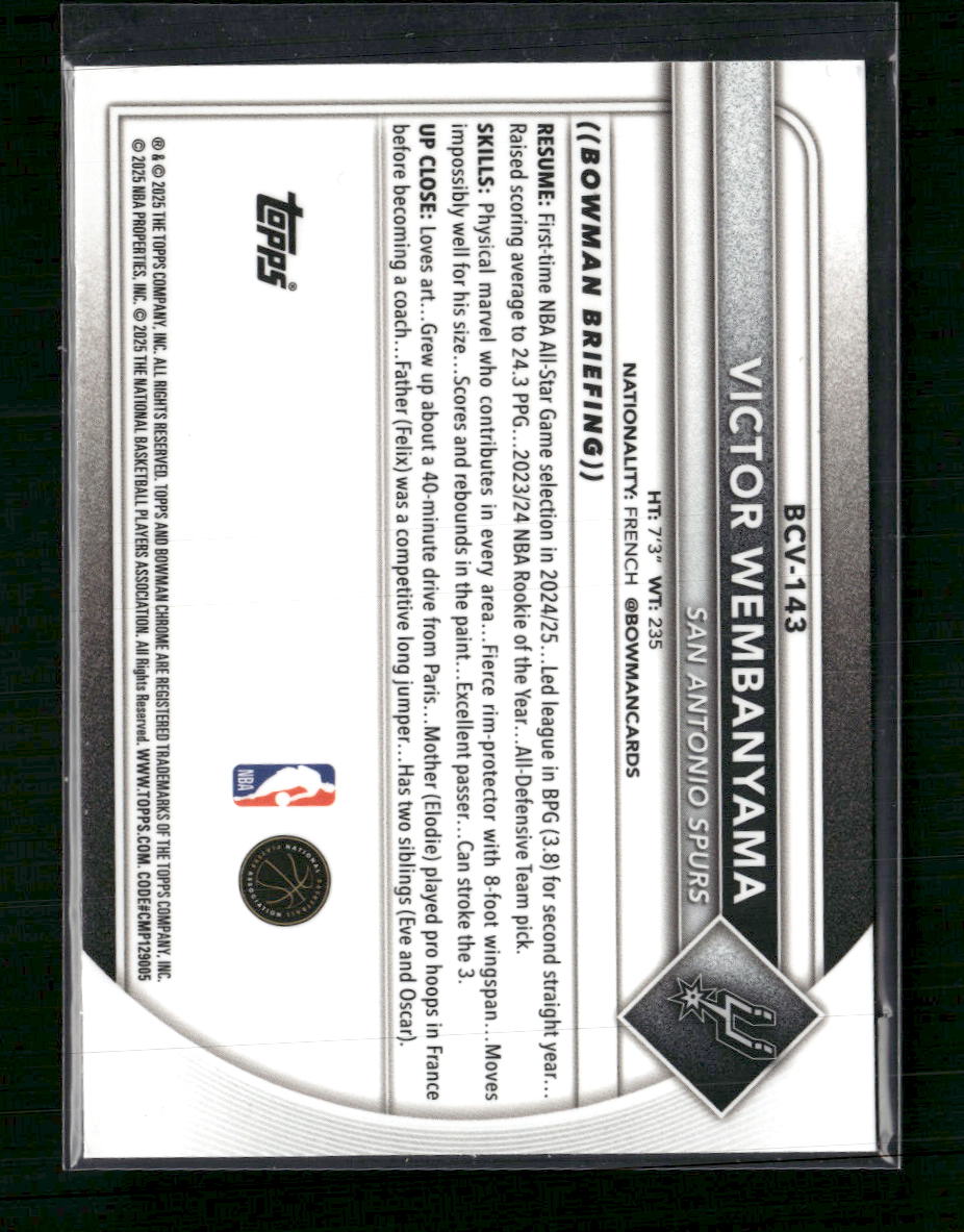 2025-26 Bowman Chrome Purple Mojo Refractors Victor Wembanyama #/250 #BCV-143