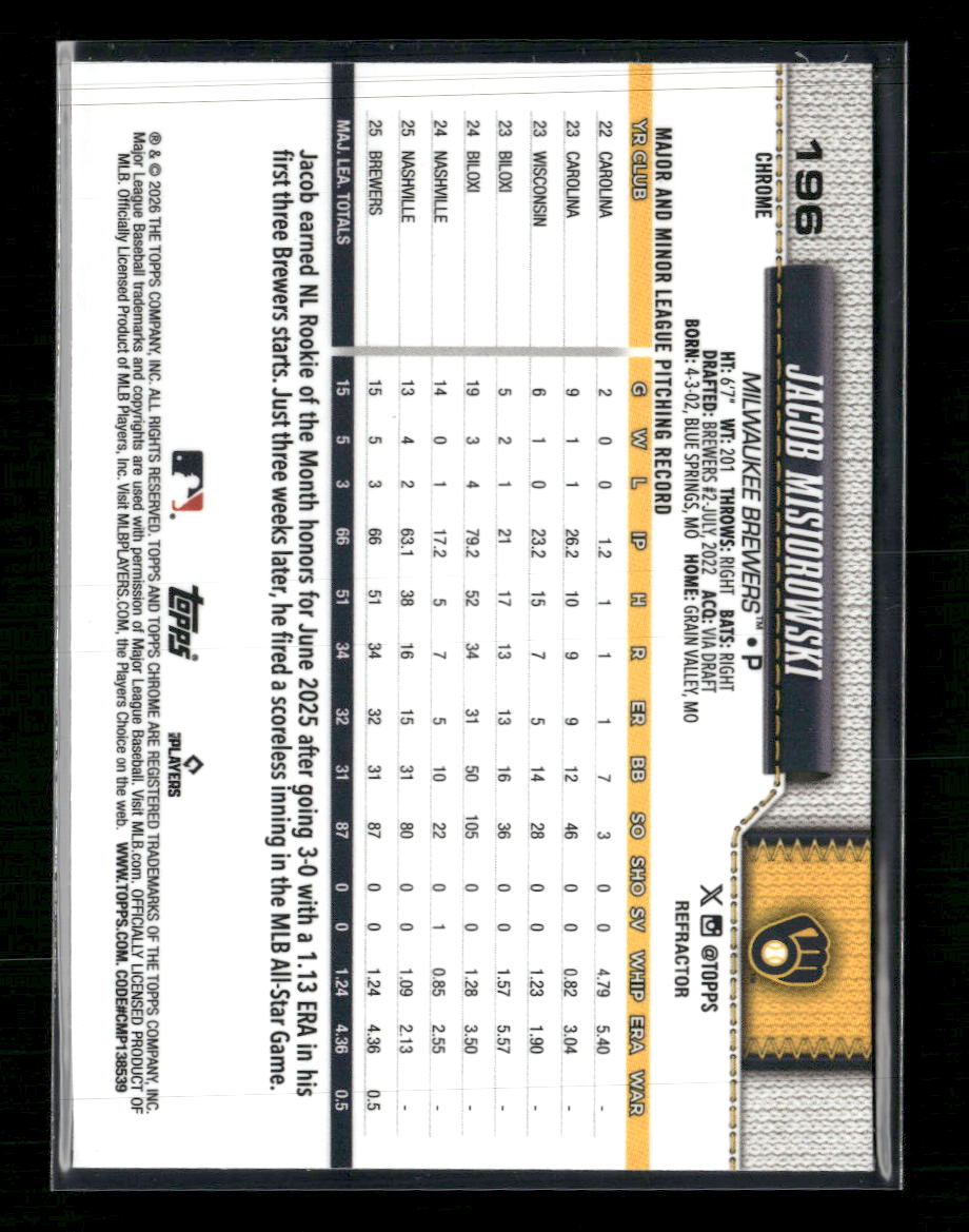 2026 Topps Refractor Jacob Misiorowski Rookie #10