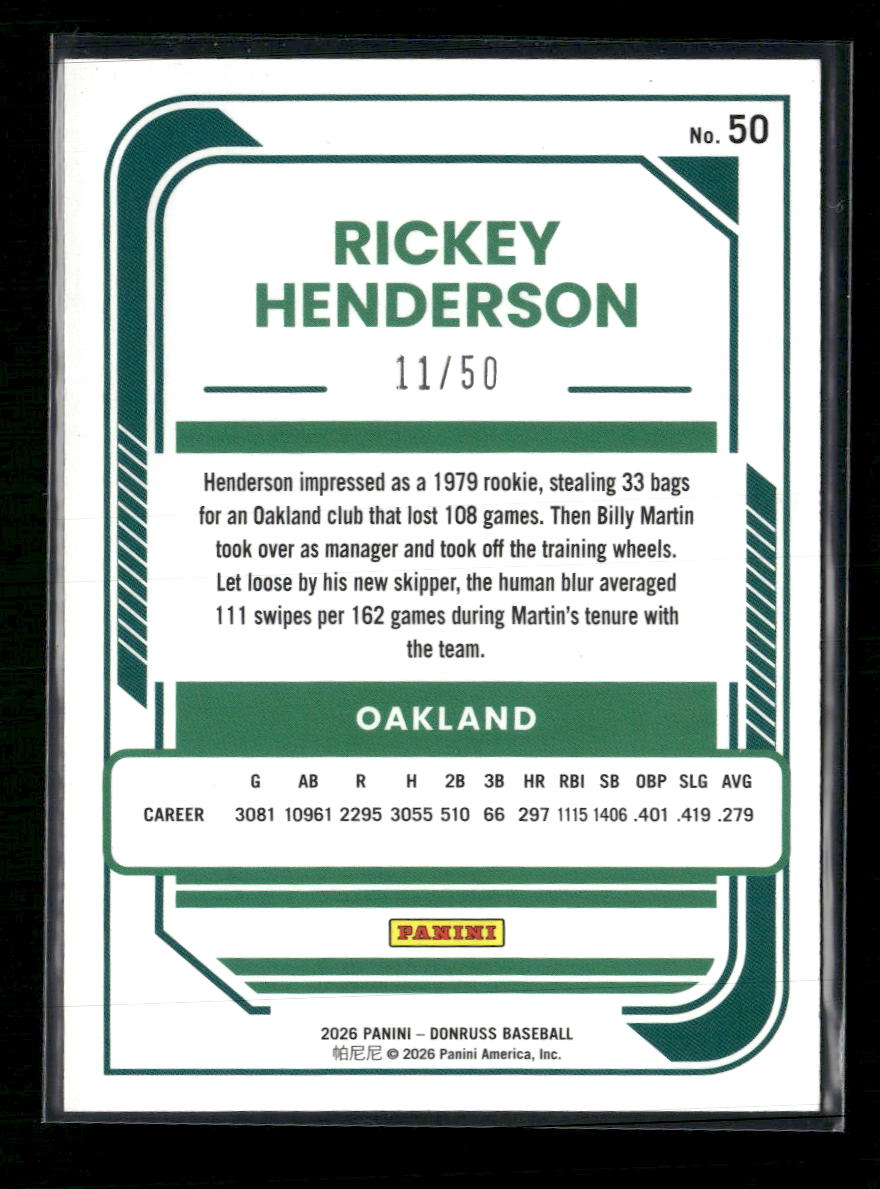 2026 Donruss Pink Laser Rickey Henderson #/50 #50