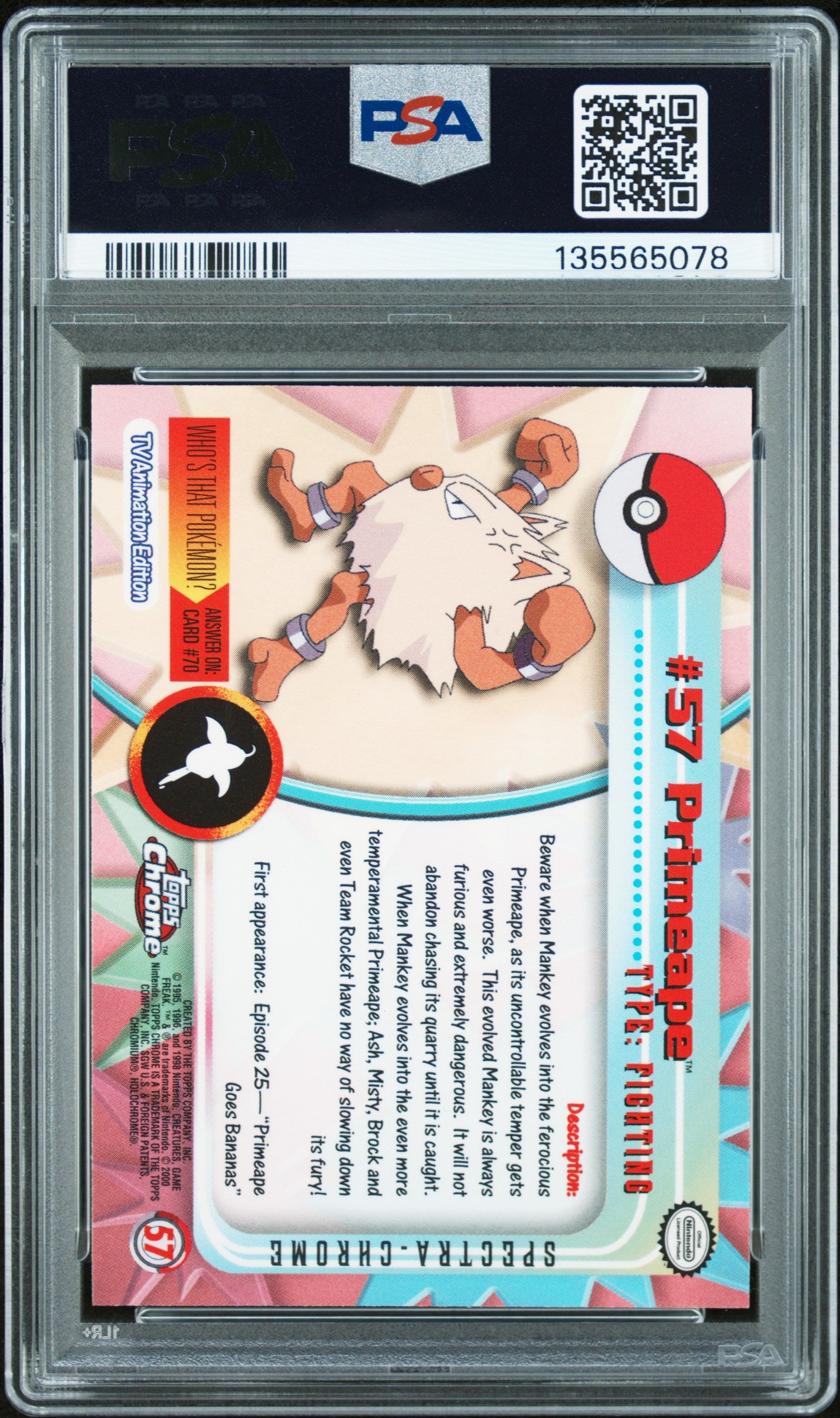 2000 Topps Chrome Pokemon T.V. Pokemon T.V.-Spectra Primeape 9 PSA #57