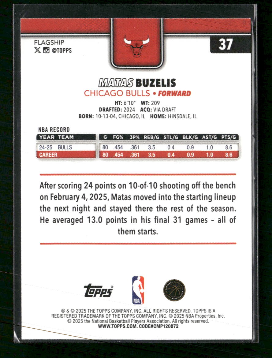 2025-26 Topps Green Holo Foil Matas Buzelis #/99 #37