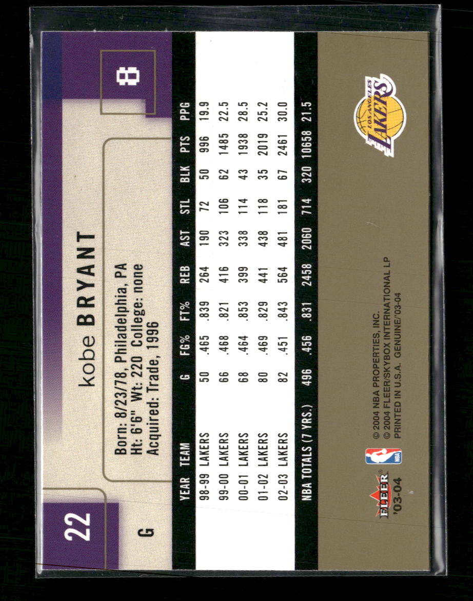 2003-04 Fleer Genuine Insider Kobe Bryant #22