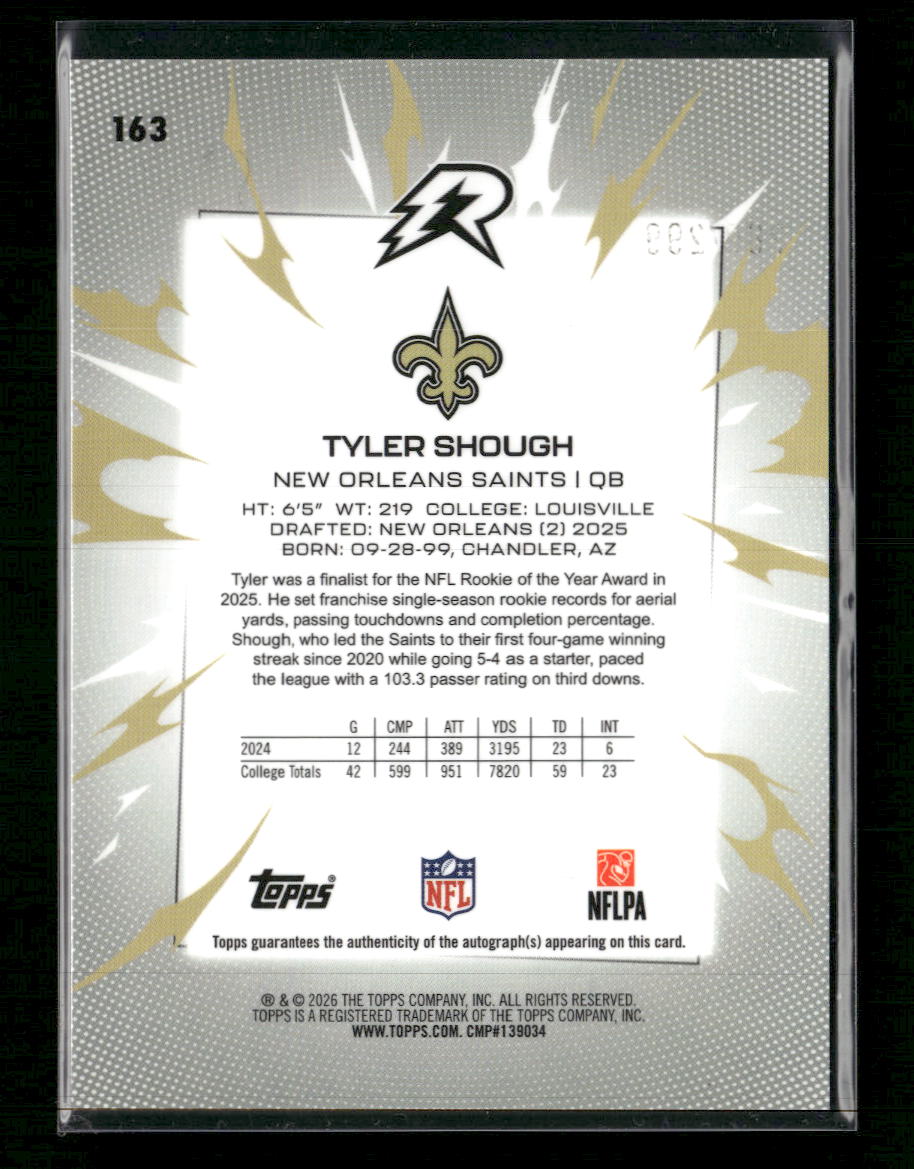 2025 Topps Resurgence Signatures Pink Surge Refractor Tyler Shough AU #163
